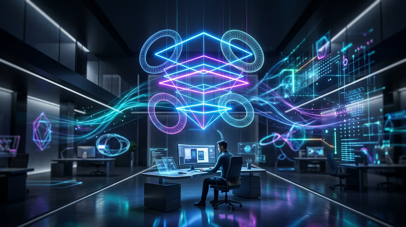 Premium geometric digital art representing design craft and digital production wireframes